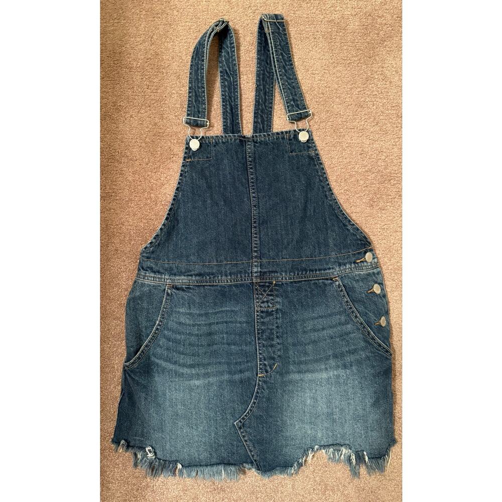 Free People Distressed Frayed Blue Denim Mini Skirtalls Women’s Size 6